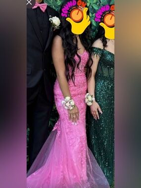 Pink Lace Mermaid Prom Dress